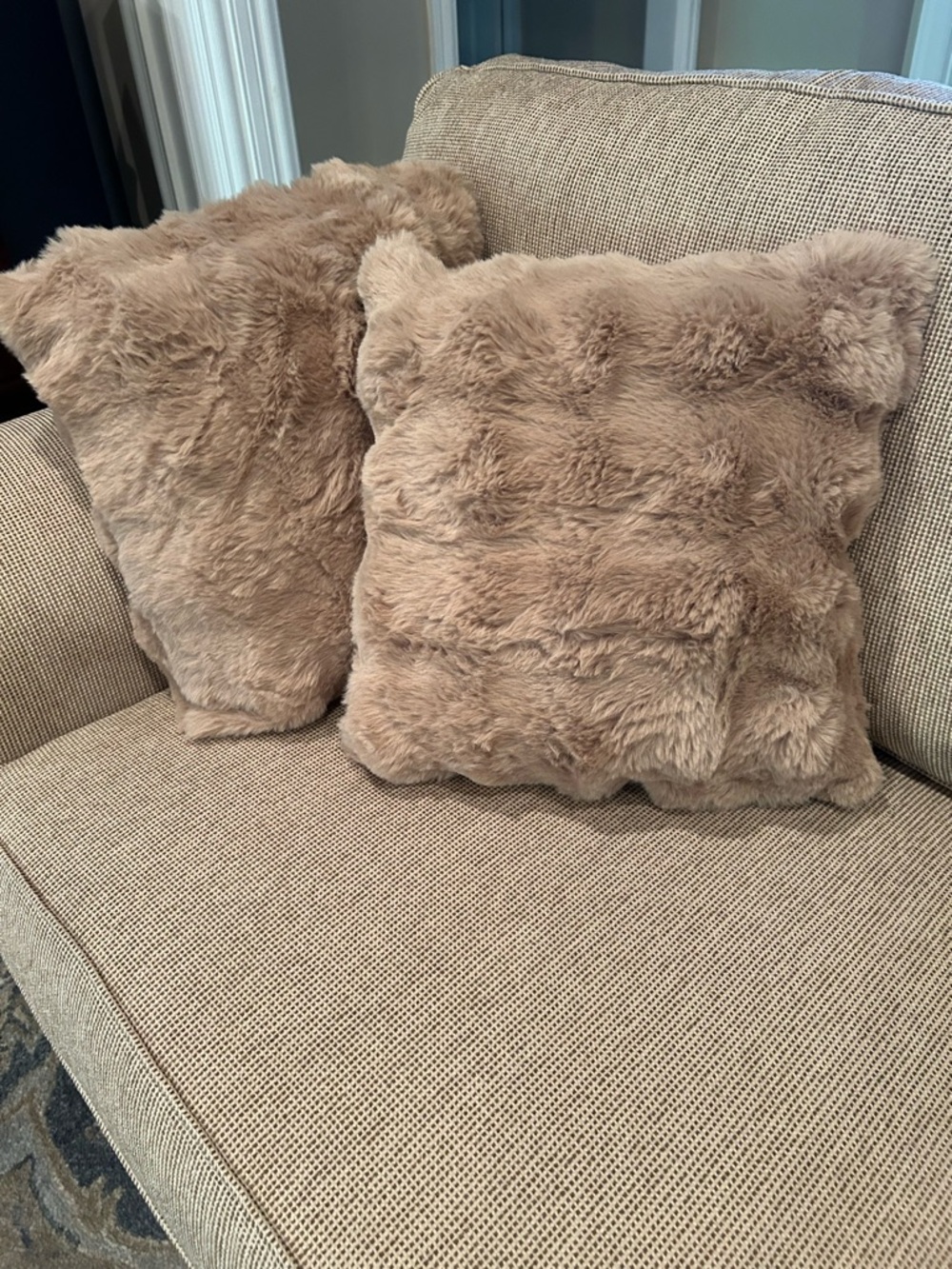 Faux Fur Throw Pillows - Taupe Pair